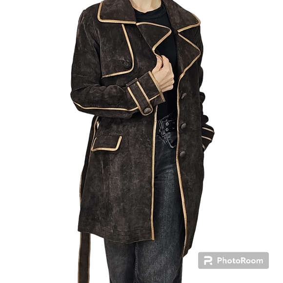 #002 NWOT Marciano French Women's Espresso Leather Button-Front Jacket | Small P - Picture 5 of 10